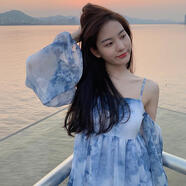 索宛亦（SUOWANYI）海南三亞海邊度假沙灘裙女仙露肩一字領(lǐng)吊帶短裙旅游拍照連衣裙 S 圖片色