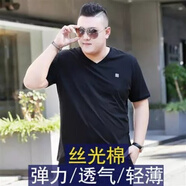 嘉曄（JIAYE）超大號胖子短袖T恤男士v領(lǐng)肥佬加肥加大冰絲特大碼寬松上衣服 典雅黑 4XL