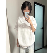 嬌茹妮純棉國潮字母印花短袖t恤女學(xué)生寬松白色百搭情侶班服半袖上衣服 白色【260克100%高品質(zhì)純棉】 L （103—125斤）