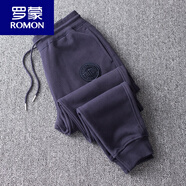 羅蒙（ROMON）墨綠色棉重磅休閑運動(dòng)褲男款加絨加厚衛褲潮男秋冬束腳歐美長(cháng)褲 藏青色【加絨】男 2XL