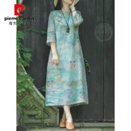 皮爾卡丹復古中國風(fēng)盤(pán)扣圓領(lǐng)苧麻改良旗袍連衣裙女2025夏季文藝棉麻裙子特 圖片色 2XL 【建議140-160斤】