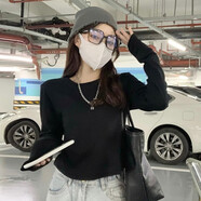 妃麗慕尚加絨加厚U領(lǐng)打底衫女內(nèi)搭保暖上衣秋冬弧形下擺小個子修身長袖t恤 【棉質(zhì)款】655黑色 S 建議95斤以內(nèi)