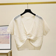 澈逸裙子外搭披肩配吊帶裙子鏤空罩衫女夏季新款套頭冰絲網(wǎng)衫薄款小外 【單件上衣】杏色 L 【106-115斤】