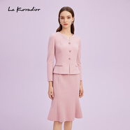 拉珂蒂（La Koradior）【羊毛】商場(chǎng)同款法式香風(fēng)氣質(zhì)假兩件連衣長(cháng)裙 淡紅 M