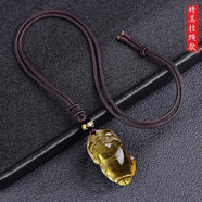 晶妍珠寶天然黃水晶豬吊墜男女項鏈發(fā)財豬十二生肖立體豬掛件豬掛墜 精編吊墜繩款