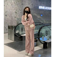 韓璐嬌（hanlujiao）衛(wèi)衣女2025春秋穿搭女套裝新款韓系休閑運動服洋氣連帽開衫兩件套 溫柔粉 L 【建議105-115斤】