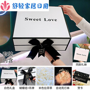 儀式感禮盒ins風感鞋盒生日禮物盒子禮袋大號空盒圣誕 白色禮盒+蝴蝶結(jié)+禮袋+香檳色拉菲草+燈+賀卡 4號-28*26*11.5cm可裝T恤.高跟鞋