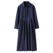 假日概念Polo領(lǐng)襯衫連衣裙女2025春季新款法式復古風(fēng)琴褶半開(kāi)領(lǐng)中長(cháng)款裙子 藏青 S