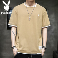 花花公子（PLAYBOY）短袖t恤男夏季T恤男士潮牌圓領(lǐng)韓版夏裝體恤打底衫上衣服飾男裝 2130卡其 XL