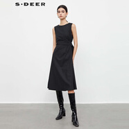 S.DEER圣迪奧女裝圓領(lǐng)不規(guī)則毛呢?zé)o袖連衣裙S23381210 德國灰/87 M 165