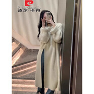 皮爾卡丹（pierre cardin）慵懶風(fēng)法式毛衣女2025秋冬季套頭開(kāi)叉過(guò)膝中長(cháng)款針織連衣 米杏色 M