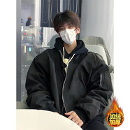 迪伽達(dá)飛行夾克男棉服秋冬外套男加絨加厚潮牌美式復(fù)古棒球服男外套男 TMZXF-SS04黑色【棉服】 XL【建議120-135斤】