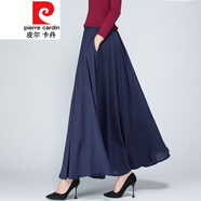 皮爾卡丹女裝2022春秋棉麻半身長裙女高腰大擺半身裙復(fù)古純 藏藍(lán)色 M