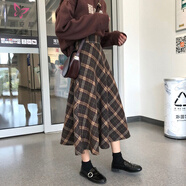 凱安尼（KAIANNI）毛呢格子半身裙女秋冬新款寬松復(fù)古英倫風(fēng)中長款高臀a字長裙 咖啡色（優(yōu)質(zhì)版） 3XL