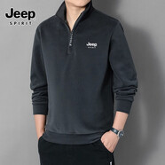 JEEP SPIRIT吉普衛(wèi)衣男春秋長袖T恤上衣休閑體恤秋衣休閑服打底衫立領(lǐng)商務(wù) 深灰色  4XL (建議170-190斤)