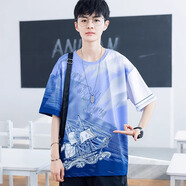 阿尼三青少年冰絲t恤男夏季短袖2025新款男夏裝初中高中學生大童運動裝 02款紫色 3XL 【145-180斤】
