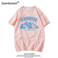 Eperdument大碼純棉短袖t恤女寬松ins潮原宿風(fēng)半袖chic復(fù)古港味上衣 粉色日出 M