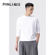 PINLI品立長袖T恤男春秋季男裝時尚休閑純色百搭打底男士體恤上衣 白色 M 170