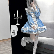 閃動(dòng)少女（SHANDONGSHAONV）洛麗塔原創(chuàng  )哥特修女風(fēng)lolita藍白連衣裙洋裝可愛(ài)日常 粉藍色 S
