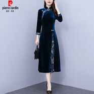 皮爾卡丹（pierre cardin）金絲絨改良旗袍連衣裙女士春秋高貴氣質(zhì)洋氣2025新款中年裙子 藍色 《女人味氣質(zhì)顯瘦冬季》 XL 【120-135斤】