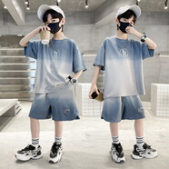 其派男童夏裝套裝時(shí)尚夏季中大兒童裝春秋男孩網(wǎng)紅時(shí)髦短袖運動(dòng)帥氣潮 灰色 120 (適合身高110CM)