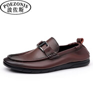 波佐斯（POEZONIS）樂(lè )福鞋男春秋男鞋一腳蹬懶人鞋男士休閑鞋新款潮流豆豆鞋男 棕色 41