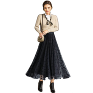 歐偲麥百褶裙半身裙女春秋季a字高腰顯瘦大擺裙 5059  月夜黑 均碼