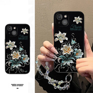 【原裝品質(zhì)】適用蘋果16手機(jī)殼iphone16花朵16Promax感ip1312pro防摔手機(jī)保護(hù)殼套 刺繡百合寄語+帶透明水晶白鏈條(浮雕皮紋) iPhone16