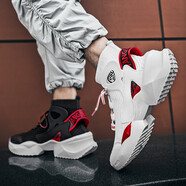 MVP BOY跑步鞋男2025新款高幫鞋男情侶潮鞋休閑運(yùn)動(dòng)鞋子男鞋潮襪子鞋男 助跑8923白紅+黑紅（鴛鴦） 45
