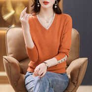歌米拉（Gemila）針織衫女春秋新款V領(lǐng)上衣外穿雞心領(lǐng)打底衫寬松韓版毛衣 橘色 3XL 建議140斤-150斤
