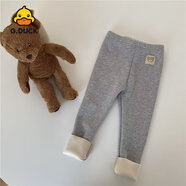 G.duck小黃鴨秋冬新款兒童一體絨打底褲男女童寶寶加絨保暖卡通彈力小腳 灰色【一體絨加絨款】 90cm