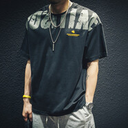 嘉瑞泰短袖t恤男寬松純棉半袖男士半截袖中袖打底體恤衫圓領(lǐng)大碼胖潮牌 黑色 2XL （體重160-180斤）