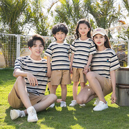 泡泡橙（BUBBLE ORANGE）夏季親子裝條紋全家裝2025新款一家三口四口母女短袖T恤套裝大碼 單件T恤/男女同款 90 碼(建議體重18-25斤)