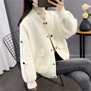 妍莉芬（yanlifen）短外套女棒球服女裝2025年新款秋季毛呢小香風(fēng)寬松小個(gè)子上衣春秋 米白色 XL