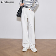 Olrain歐芮兒米白色牛仔褲女春夏秋女裝新款高腰寬松休閑直筒褲子女褲 米白色 L