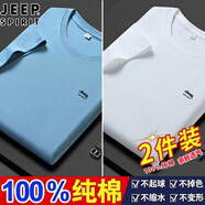 JEEP SPIRIT吉普兩件裝純棉短袖T恤男夏季新款情侶圓領(lǐng)半袖體恤打底衫男寬松 淺藍(lán)+白色（兩件裝） M （建議95-105斤）