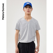 美特斯邦威t恤男女2025夏季新款純色百搭純棉短袖情侶裝男士打底衫 中花灰 L 175 96A