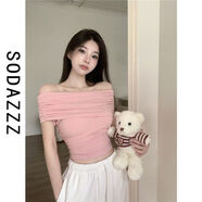 西垂宮SODAZZZ粉色一字肩T恤女夏季新款甜辣緊身設計感短袖一字領(lǐng)上衣潮 粉色 S