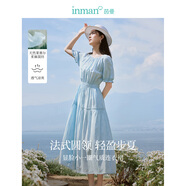 茵曼（INMAN）亞麻提花連衣裙2025夏季女裝新品休閑松緊收腰氣質(zhì)高級感長裙子 淺藍(lán)色 XL