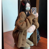 DXOT2025新款奶呼呼加厚棕色毛衣外套女秋冬寬松慵懶風(fēng)麻花復古針織衫 棕色 XL 建議115-130斤