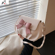 才俊包包女學(xué)生斜挎新潮百搭韓版仙女單肩褶皺云朵送女友貝殼劍橋包   粉色蝴蝶結+白色包
