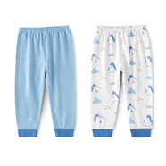 棉大班（MIANDABAN）男童秋褲純棉兒童打底線(xiàn)褲寶寶保暖褲嬰兒褲子春秋薄款外穿a類(lèi)2條 灰藍+小企鵝 100 CM