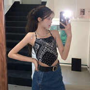 郗德鑫歐美辣妹吊帶背心女夏薄款腰果花設(shè)計(jì)感小眾絲巾抹胸上衣外穿ins肚兜 黑色 均碼