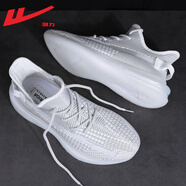 回力男鞋秋季透氣鞋子男休閑鞋男百搭潮流跑步鞋男減震爆米花運動(dòng)鞋 白灰 0463 42