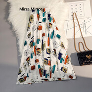 Mirza Mirror雪紡半身裙女夏a字2025新款高腰花色裙子垂感薄款中長款時尚氣質(zhì) 白色 均碼 （松緊腰）