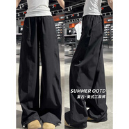 趣米樂(lè )黑色美式速干工裝休閑褲女夏季新款潮流高腰直筒小個(gè)子寬松闊腿褲 黑色 M 【建議90-110斤】