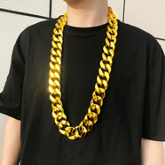 歐美嘻哈夸張大金鏈子裝逼個(gè)性演出道具塑料仿金項鏈夜店配飾年會(huì )表演道具項鏈 金色100CM