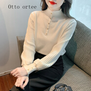 Otto ortee輕奢潮流實拍秋冬季半高領(lǐng)打底衫新款內(nèi)搭洋氣針織衫長袖毛衣女 杏色 XL