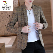 啄木鳥(niǎo)（TUCANO）男士休閑西服上衣男春秋季加厚外套韓版修身小西裝單西裝男款 603卡其不加絨 3XL 145-160斤左右