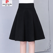 皮爾卡丹（pierre cardin）毛呢半身裙女短裙2025年新款傘裙高腰裙子a字裙秋冬季蓬蓬裙 黑色(有口袋/55厘米) M